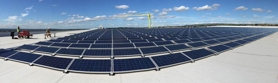 Progress of the solar panels installed by EvoEnergy at the Aldi distribution centre in Bolton
