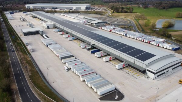 solar panels on a logstics warehouse roof