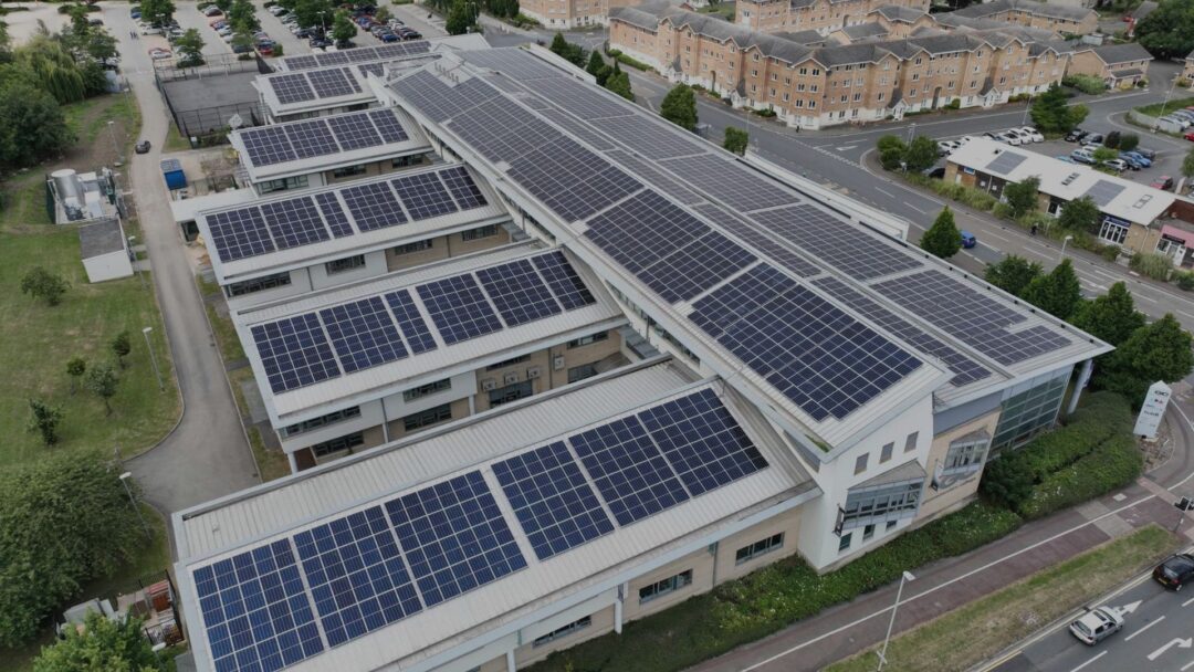 Solar panels on a college roof
