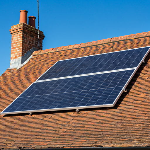  Solar panels on a house roof located in a conservation area, highlighting renewable energy integration in protected spaces.