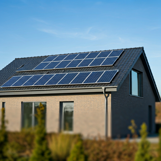 A residential building equipped with solar panels on the roof, highlighting the use of Solar PV for renewable energy.