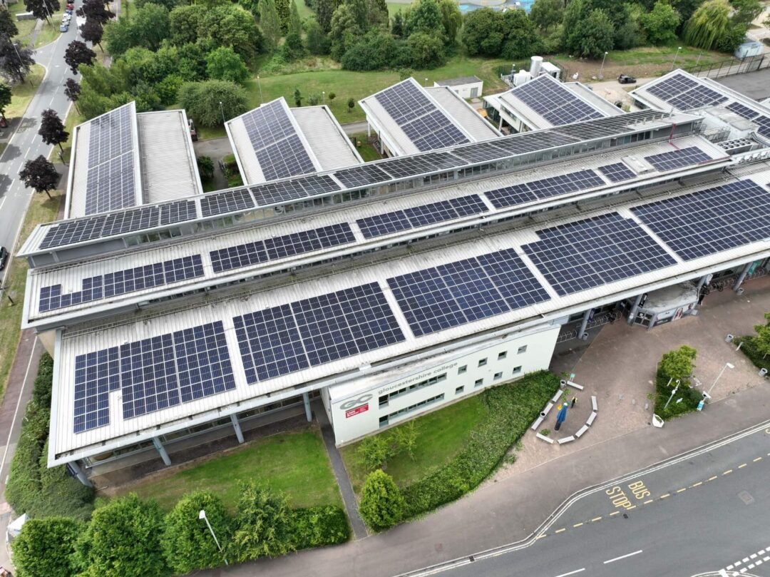 solar panels on top of a college covering the full area