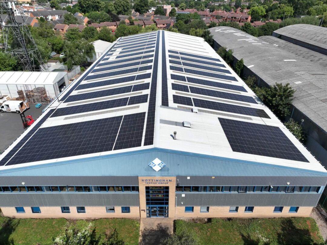 Textiles company building topped with solar panels