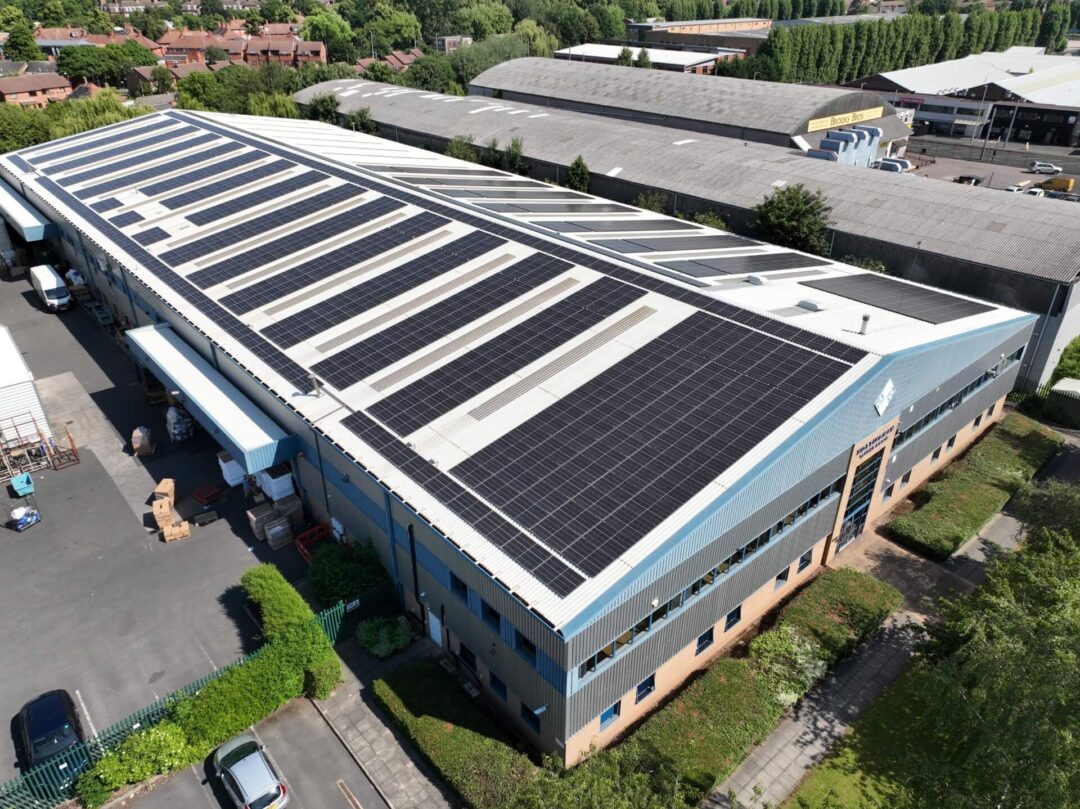 solar panels on top of a textiles producing company building