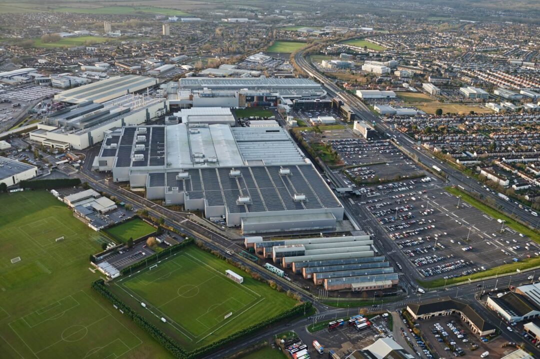 solar panels on top of a car manufacturing plant