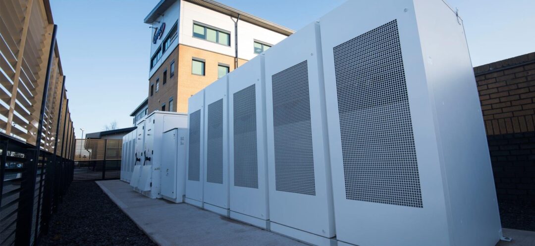 solar battery storage unit next to business