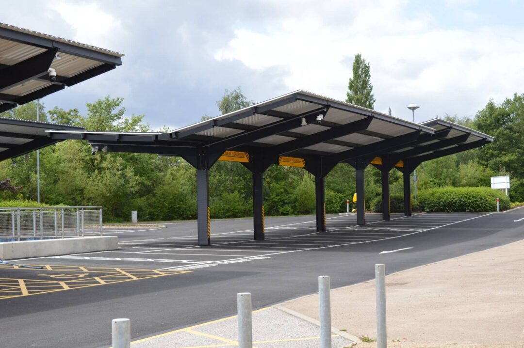 Environmentally conscious solar power generation at the sun-powered carport of the National Cycling Centre.